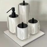 Kit de banheiro 4 peças em resina valência + bandeja cristal Marfim com Preto Fosco